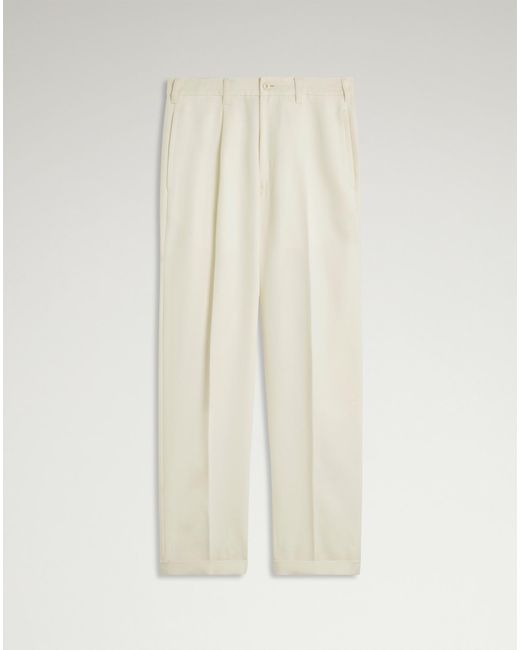 Dunhill White Luxury Cotton Wool Mohair Drill Single Pleat Tapered Chinos for men