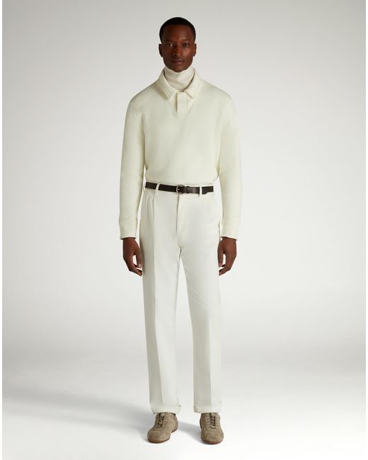 Dunhill Herren Luxury Chinohose Aus Elastischem Baumwolltwill Mit Doppelter Bundfalte in White für Herren