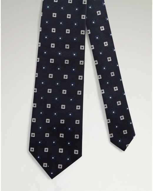 Dunhill Blue Luxury Silk Cotton Floral Medallion Woven Tie for men