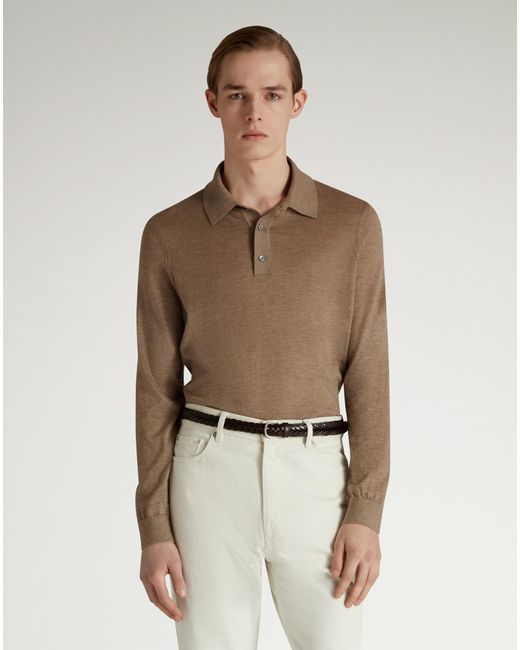 Uomo Luxury Polo A Maniche Lunghe di Dunhill in Brown da Uomo