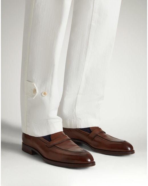Dunhill White Luxury Cotton Micro Herringbone Single Pleat Tapered Chinos for men