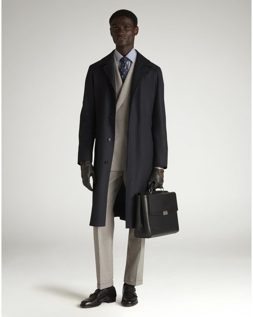 dunhill Luxury Wool Super 180's Balmacaan Coat in Black for