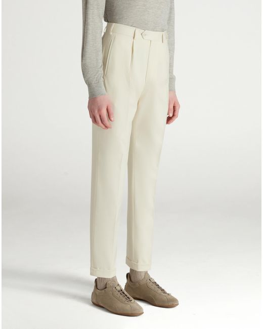 Dunhill White Luxury Cotton Wool Mohair Drill Single Pleat Tapered Chinos for men