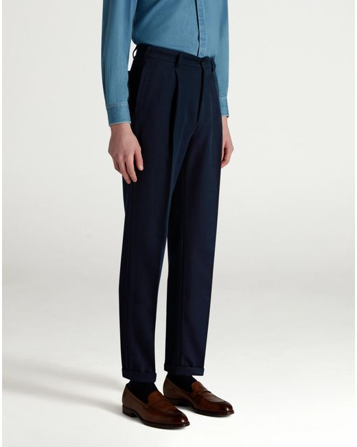 Dunhill Herren Luxury Chinohose Aus Baumwoll-Woll-Mohair-Twill Mit Einzelner Bundfalte Und Spitz Zulaufendem Bein in Blue für Herren