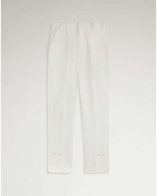 Dunhill White Luxury Cotton Micro Herringbone Single Pleat Tapered Chinos for men