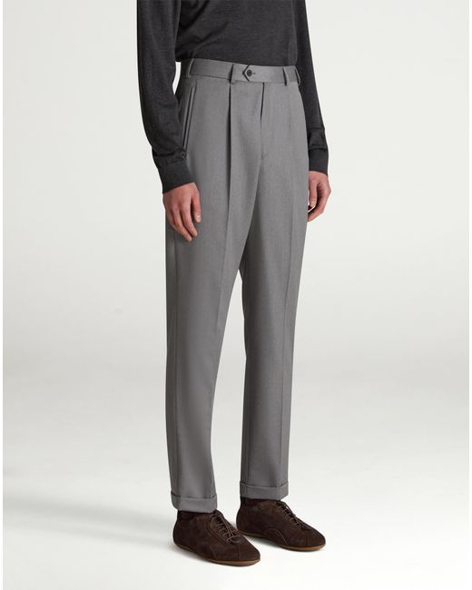 Dunhill Herren Luxury Hose Aus Wolltwill Mit Einzelner Bundfalte in Gray für Herren