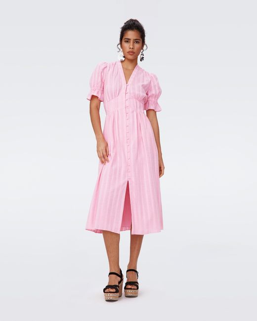 Diane von Furstenberg Pink Erica Cotton Midi Dress By Diane Von Furstenberg