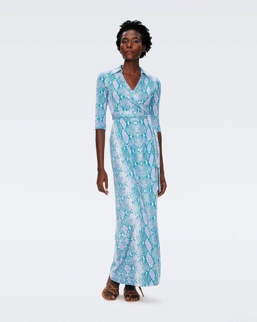 Diane von Furstenberg Blue Abigail Silk Jersey Maxi Wrap Dress By Diane Von Furstenberg