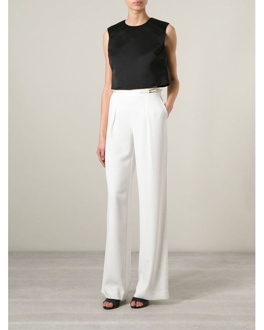 Halston White High Waisted Wide Leg Trousers