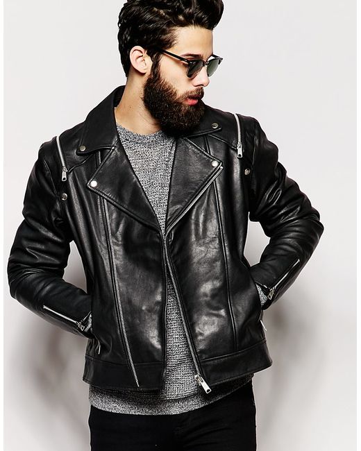 ASOS Black Biker Jacket With Zip Off Sleeves for men