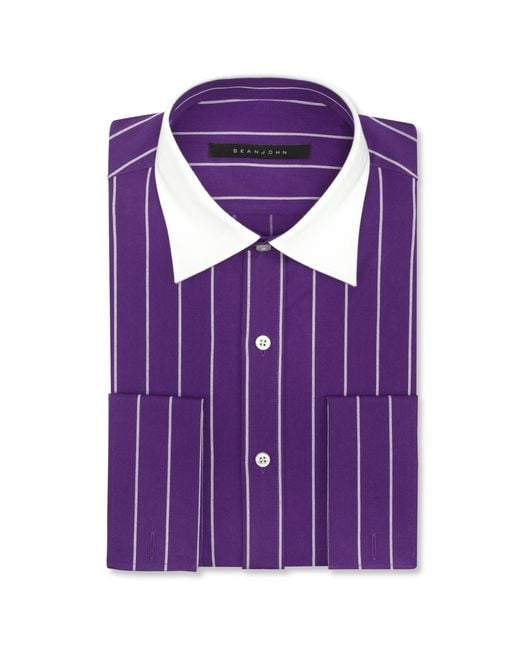 Sean John Purple Big and Tall Pinstripe French Cuff Shirt for men