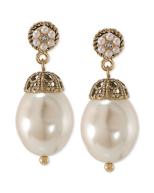 Carolee Metallic 14k Antique Goldtone Glass Pearl Drop Earrings