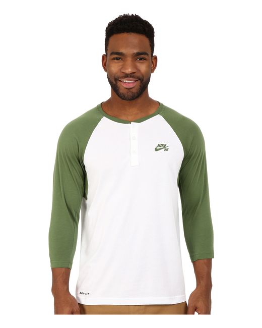 Nike Cotton Sb Dri-fit 3/4 Sleeve Henley Top in White for Men | Lyst