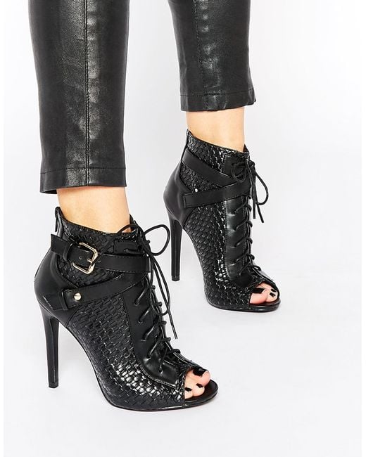 Black lace open toe booties hot sale