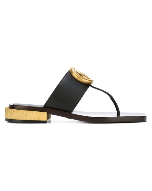 Gucci Black Double-G Leather Sandals 
