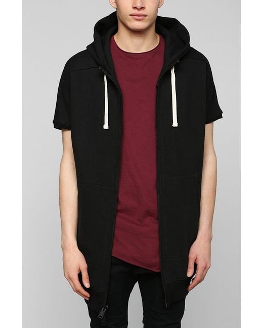 Drifter Black Magnus Short-Sleeve Zip-Up Long Hooded Sweatshirt for men