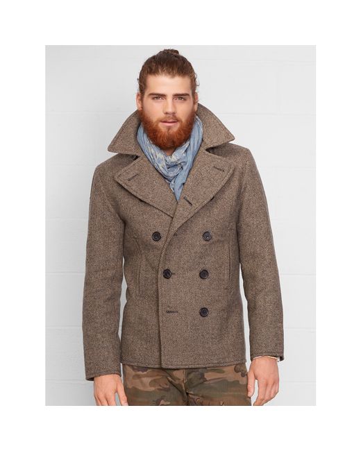 Denim & Supply Ralph Lauren Herringbone Pea Coat in Brown for Men | Lyst