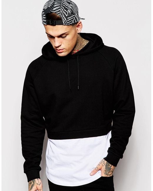 ASOS Cropped Hoodie With Mock T-shirt Hem in Black for Men | Lyst