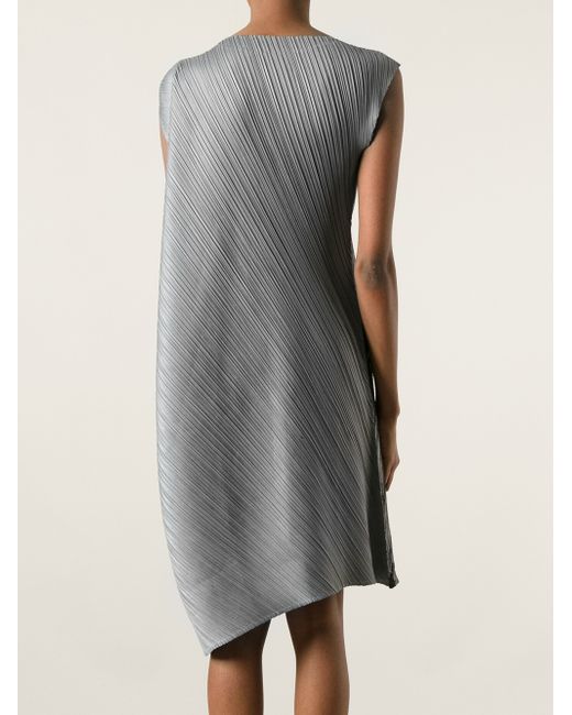Pleats Please Issey Miyake Asymmetric Pleated Dress in Metallic | Lyst