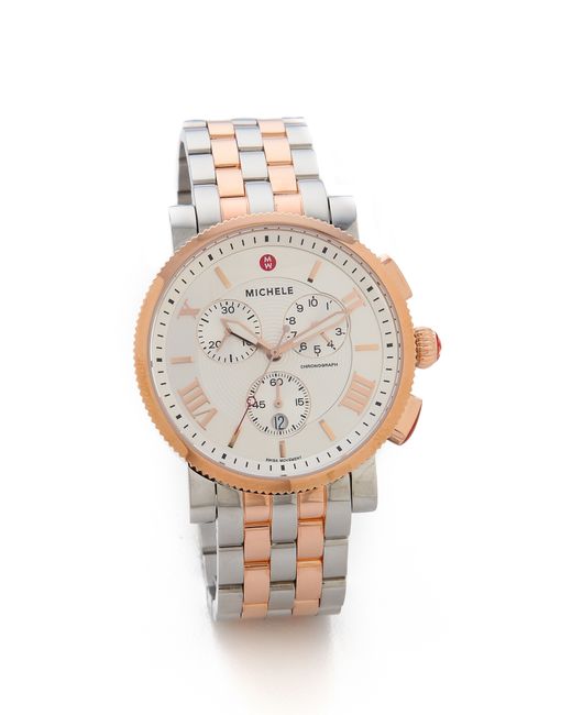 Michele Sport Sail Large Two Tone 5 Link Watch Strap - Rose  display picture 3