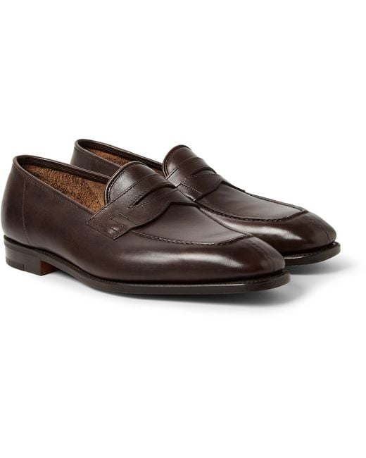 John Lobb Brown Ashley Leather Penny Loafers for men