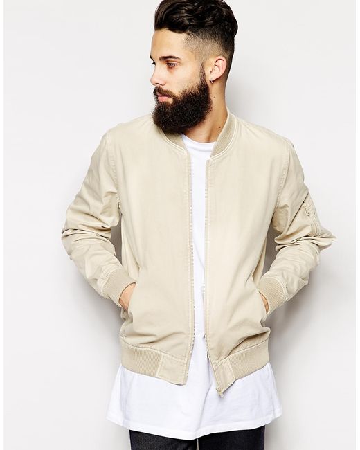 ASOS Bomber Jacket in Natural for Men | Lyst