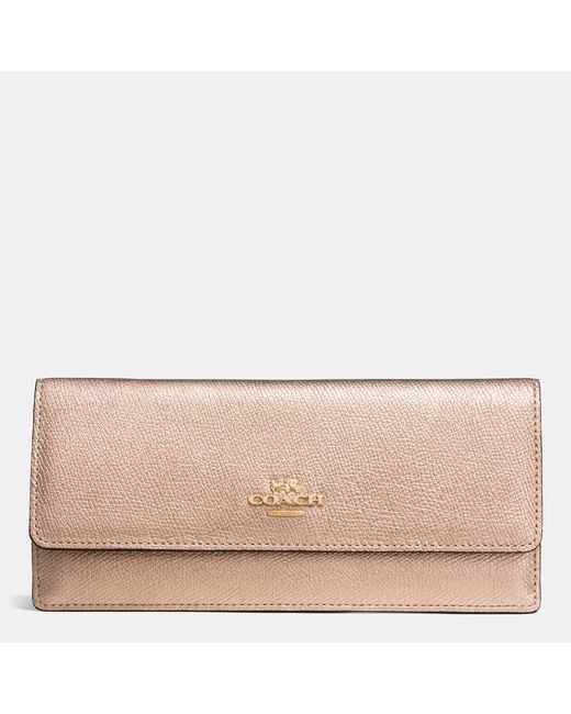 COACH Pink Soft Wallet In Metallic Crossgrain Leather