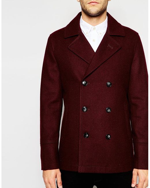 Burgundy pea coat shop mens