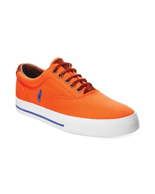 Ralph Lauren Orange Polo Vaughn Canvas and Leather Sneakers for men