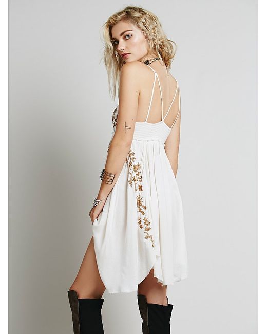 Free People White Intimately Womens Embroidered Babydoll Slip