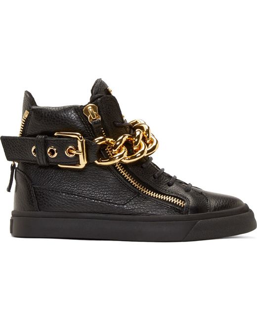 Giuseppe Zanotti Metallic Black And Gold Chain London Lindos Sneakers