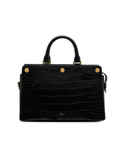 Mulberry Black Chester Croc-Embossed Leather Satchel