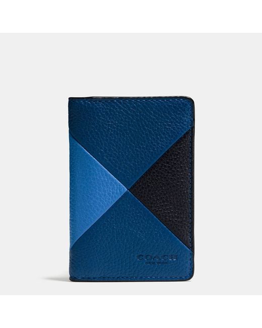 COACH Blue Card Wallet In Patchwork Pebble Leather for men