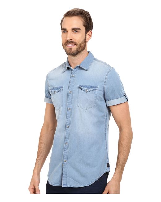 Calvin Klein Cotton Short Sleeve Shirt In Blue For Men Lyst