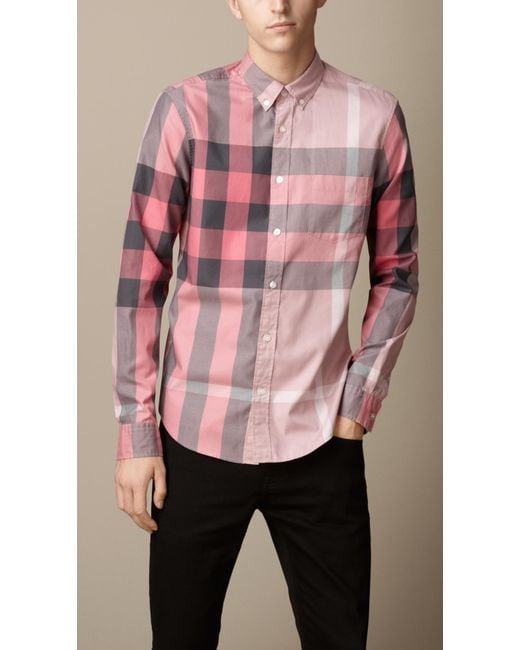 Burberry Giant Exploded Check Cotton Shirt in Pink for Men | Lyst