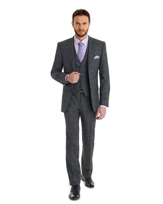 Ted Baker Gray Slim Fit Grey Check 3 Piece Suit for men