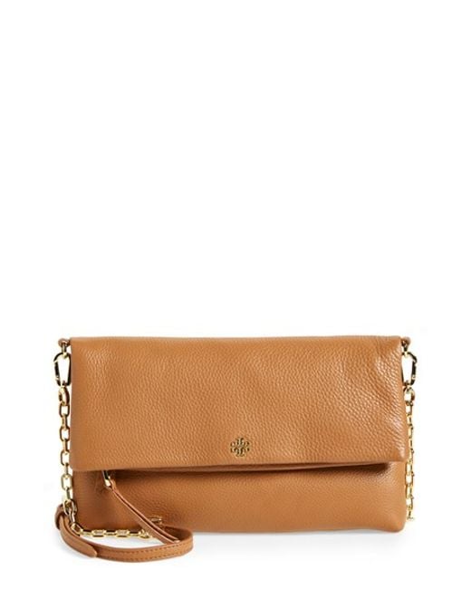 Tory burch Foldover Crossbody Bag in Brown (BARK)