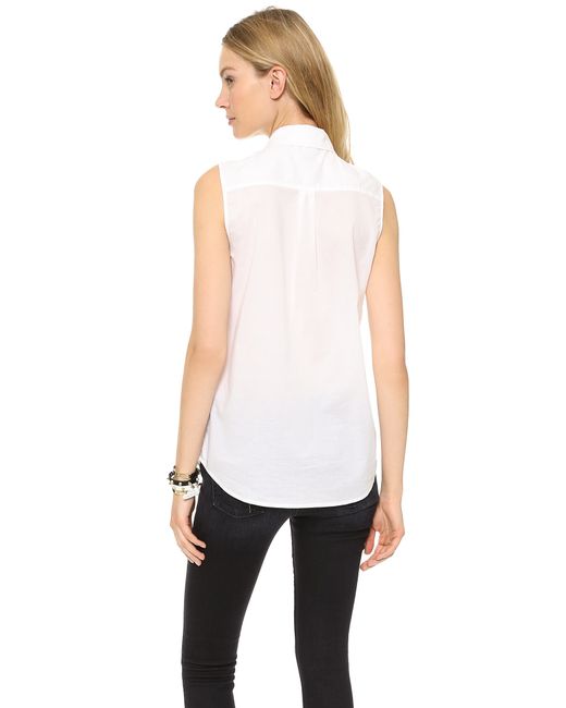 Equipment White Sleeveless Slim Signature Cotton Blouse