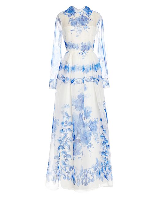 Valentino White Floral Print Silk Gown