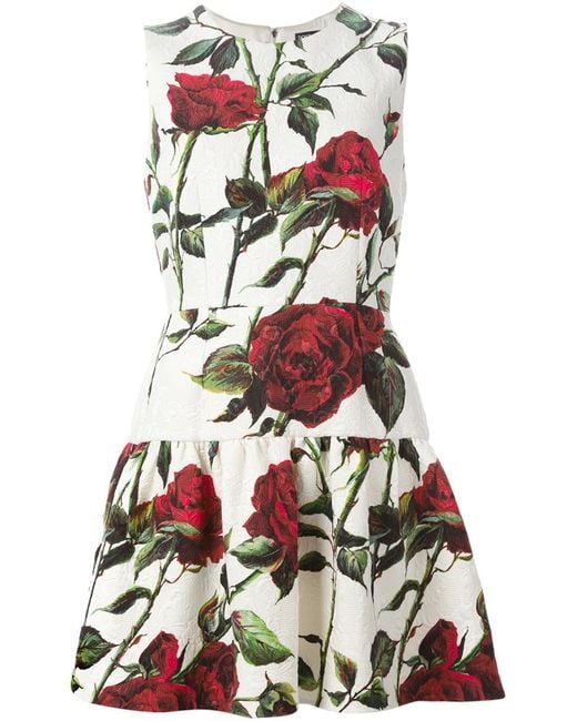 Dolce & Gabbana Green Rose-Print Brocade Dress