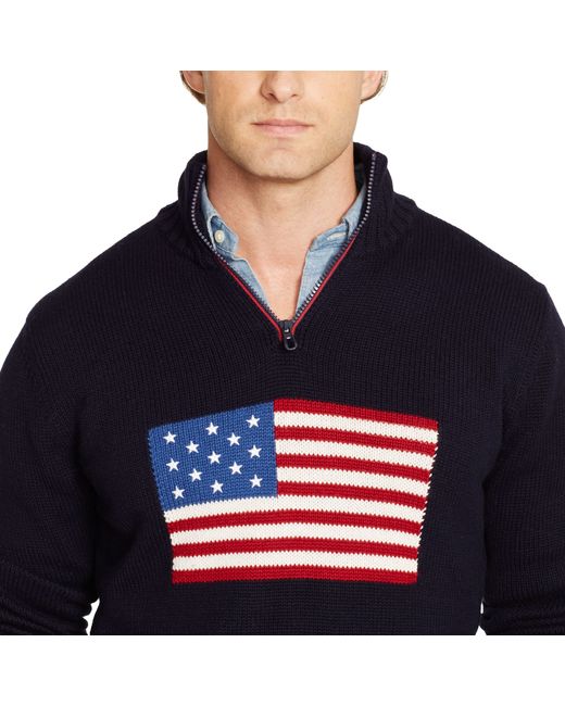 Polo Ralph Lauren Blue Flag Half-zip Sweater for men