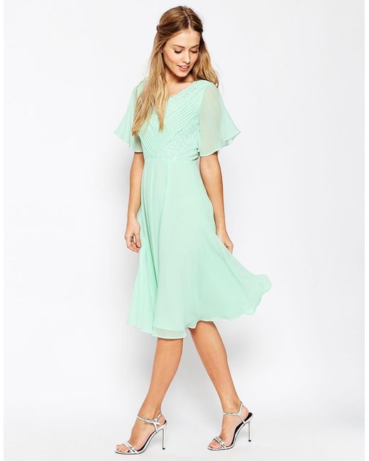  Asos  Wedding  Lace And Pleat Midi Dress  in Green Mint  Lyst