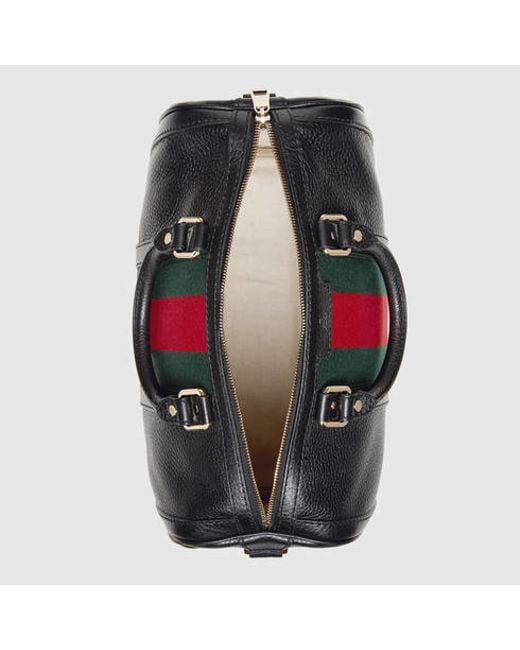 Gucci Vintage Web Leather Boston Bag in Black (black leather) | Lyst