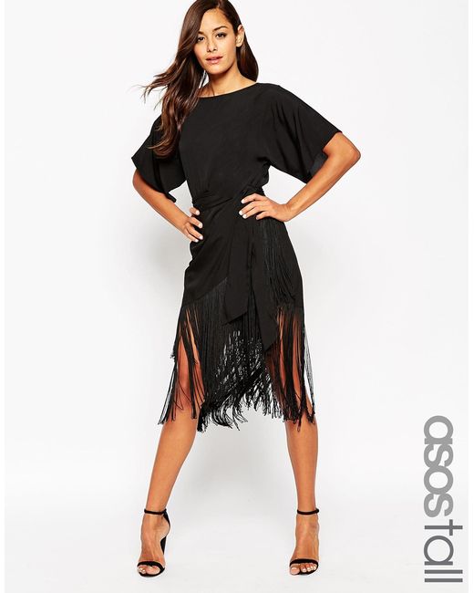 ASOS Black T-shirt Fringe Midi Dress