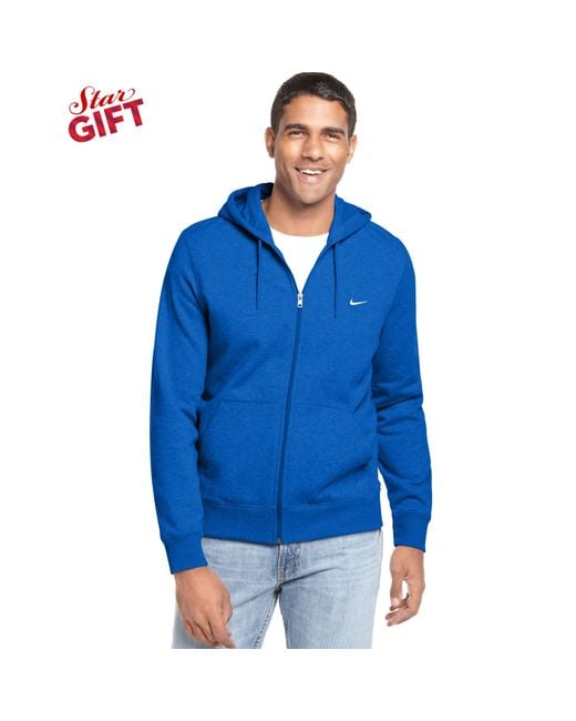 Nike Classic Fleece Full Zip Hoodie in Blue for Men | Lyst