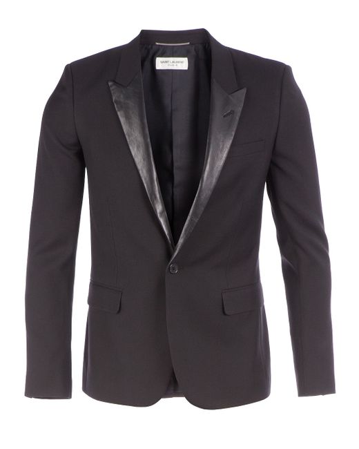 Saint Laurent Black Leather Lapel Blazer for men