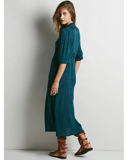 Free People Green Embroidered Fable Dress
