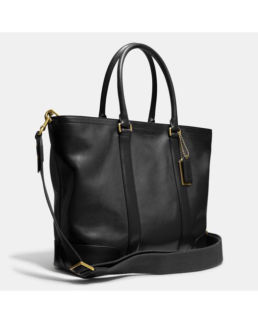 Coach Bleecker Brown Signature C Canvas Black Leather Tote with Silver Hardware Bag No.K0959-F14385.
