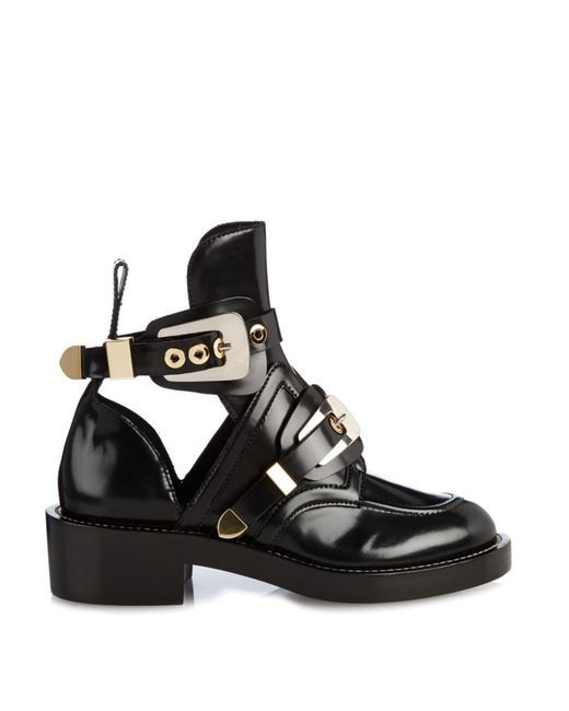 Ceinture Cut-out Leather Ankle Boots in Black | Lyst