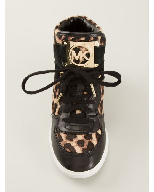 MICHAEL Michael Kors Leopard Print Concealed Wedge Sneakers in Black | Lyst  UK